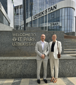 Julia Collins, founder, and Kadir Fuzaylov, head of product & tech, Truss, in IT Park Uzbekistan. Credit: Truss