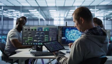 Computer scientist in data center uses AI neural networks. Credit: Shutterstock