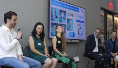 Left to right: Niko Koenning (Cigna Ventures), Hanqing Li, (Merck GHI Fund), Coppelia Marincovic, Syensqo Ventures, Toni Peña, Kamay Ventures. Credit: Yana Lande, The Vertical.
