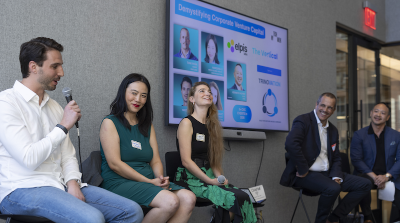 Left to right: Niko Koenning (Cigna Ventures), Hanqing Li, (Merck GHI Fund), Coppelia Marincovic, Syensqo Ventures, Toni Peña, Kamay Ventures. Credit: Yana Lande, The Vertical.